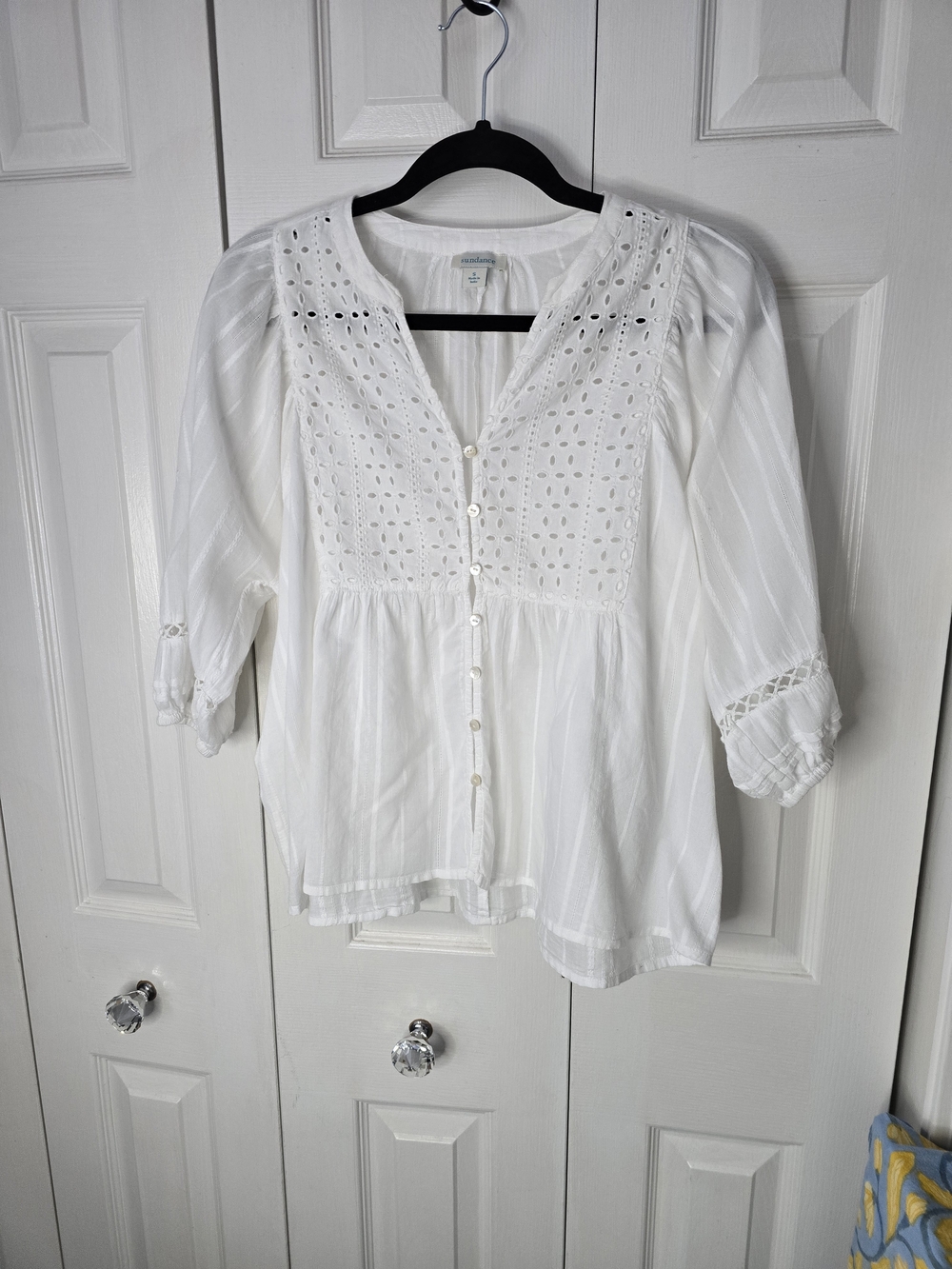 Sundance White Eyelet Peasant Blouse
